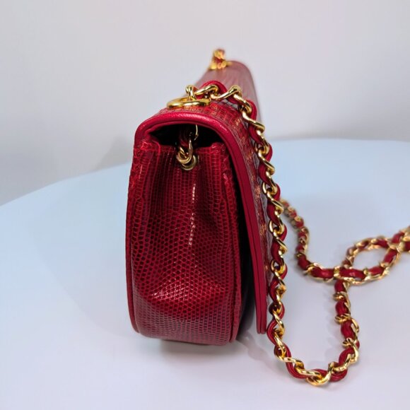 Chanel Rare Vintage Red Lizard Leather Mini Rectangular Flap Bag - Picture 9 of 16